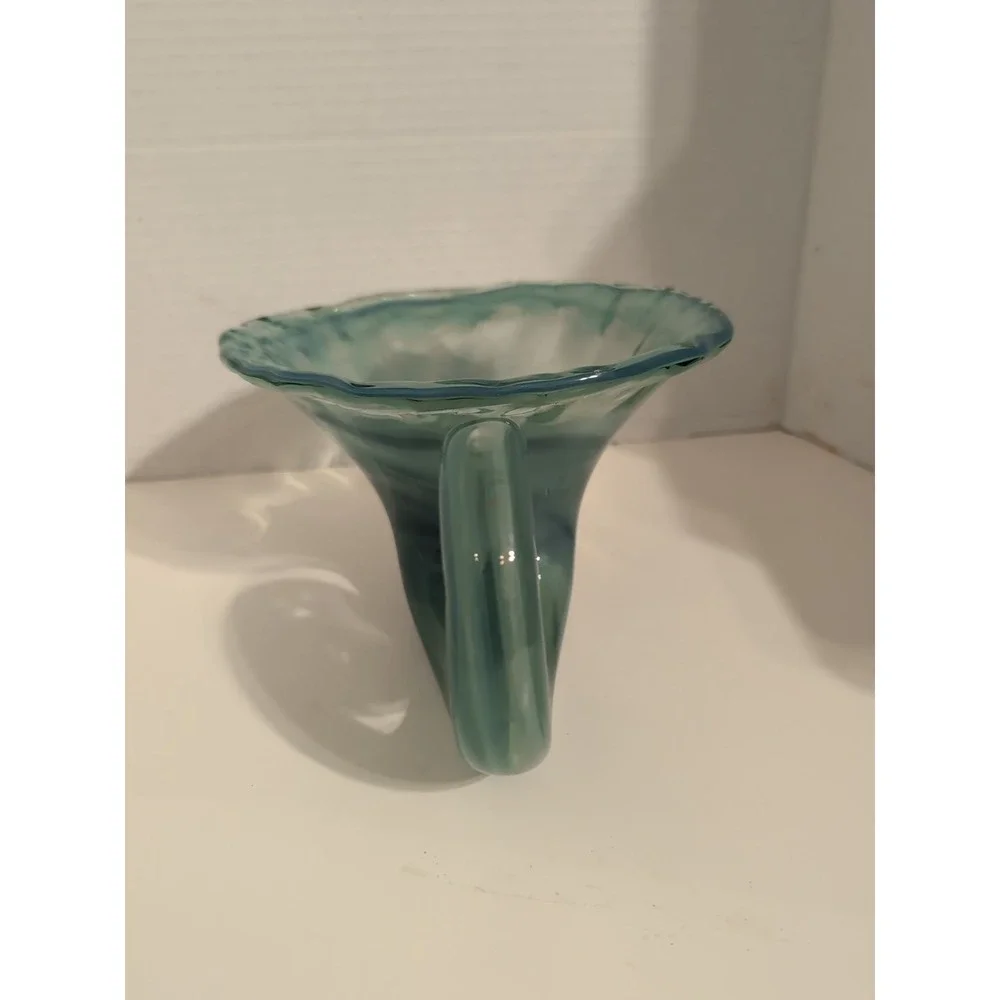 Vintage‎ Sooner Glass Hand-Blown Cornucopia Bluish Green Bowl